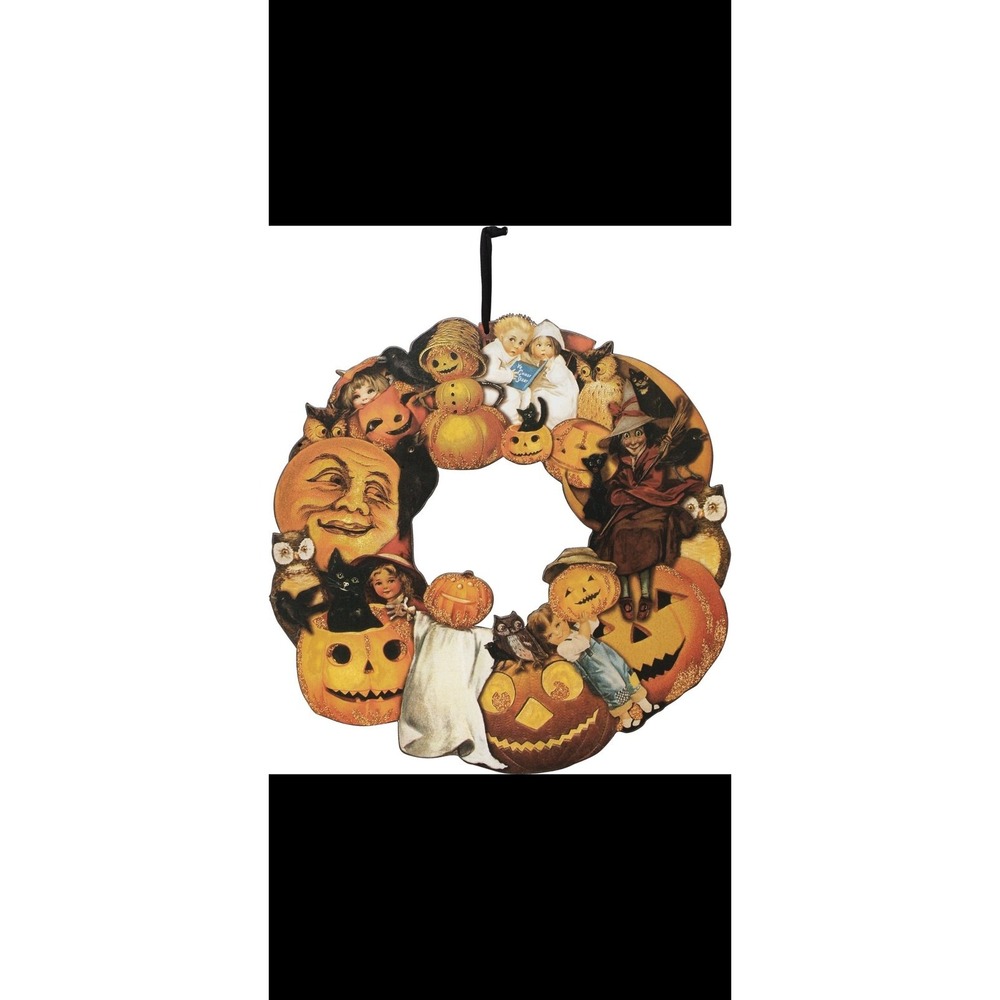 Vintage Inspired Halloween Wreath Decor - Spooky Characters & Pumpkins